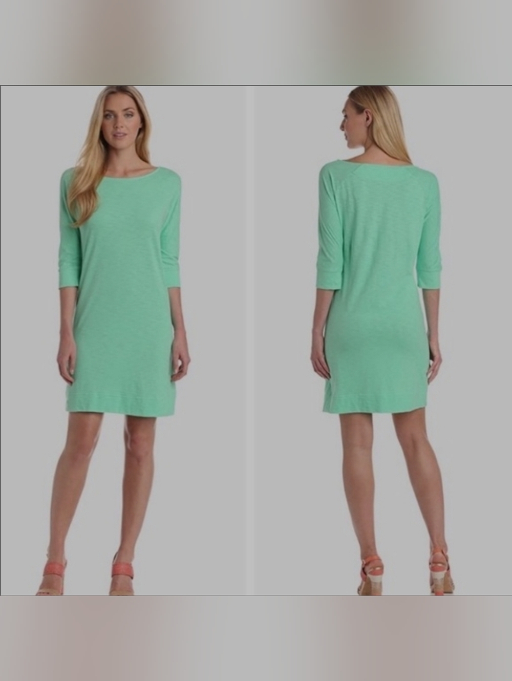 Lilly Pulitzer Cassie Green Dress 3/4 Sleeve 100% Pima Cotton Size Large